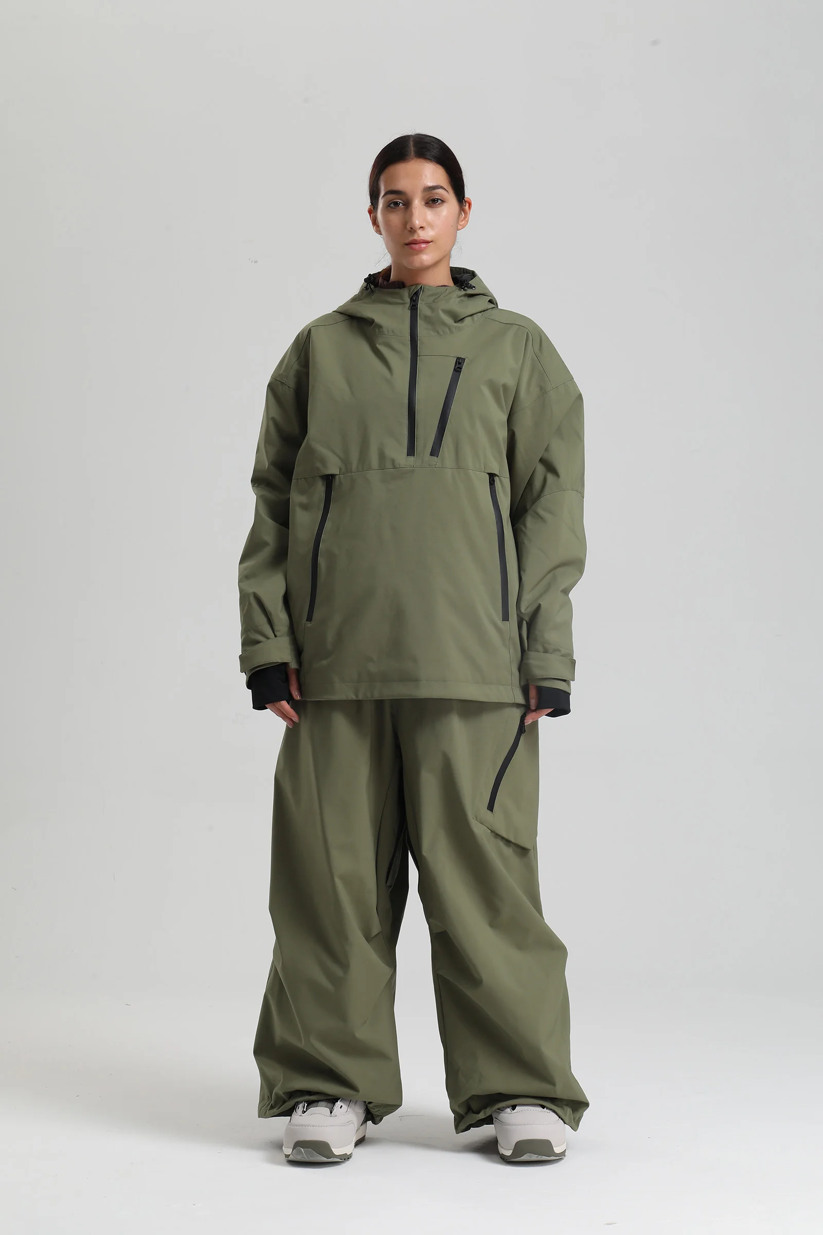 Gsou Snow-traje de esquí para mujer, chaqueta y pantalones profesionales de Snowboard, holgados, con capucha, resistente al viento, impermeable y transpirable, novedad
