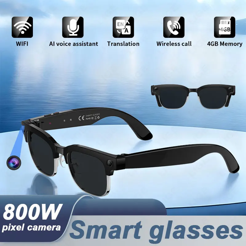 

LIGE New 800W Pixels Camera AI Translation Smart Glasses WiFi Transfer 1080P Video Waterproof Bluetooth Calling Smart Sunglasses