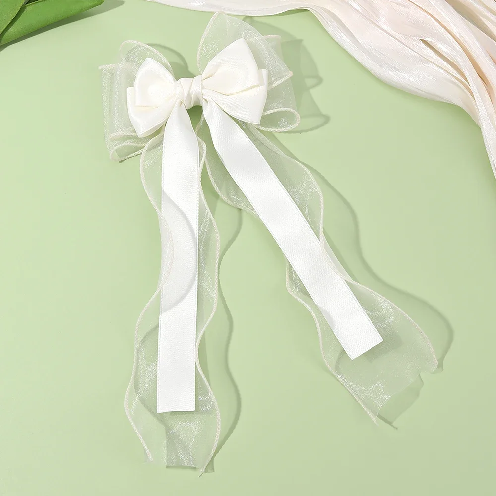 Mädchen-Haarspange aus Chiffon mit Schleife, elegante Haarspangen mit langem Band für Kinder, Hochzeit, Abschlussball, Alltag, französischer Stil, Haar-Accessoires – Detail 14