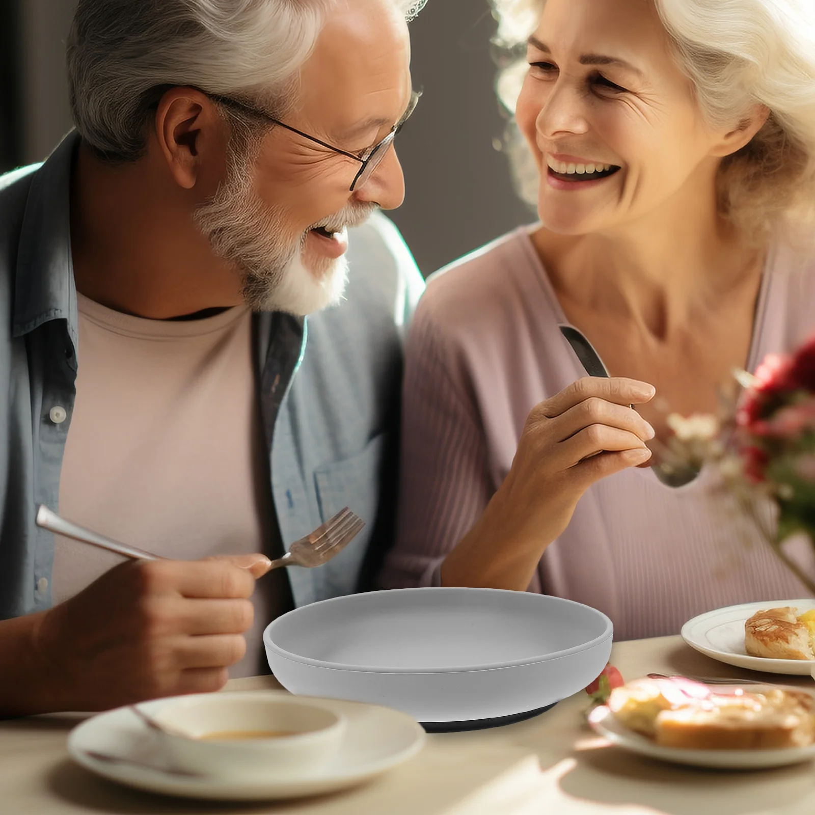 

Anti Spill Dinner Plate Base Elderly Disabled Silicone Deep Gray Feeding Plates Portable Microwave Safe Kitchen Barware