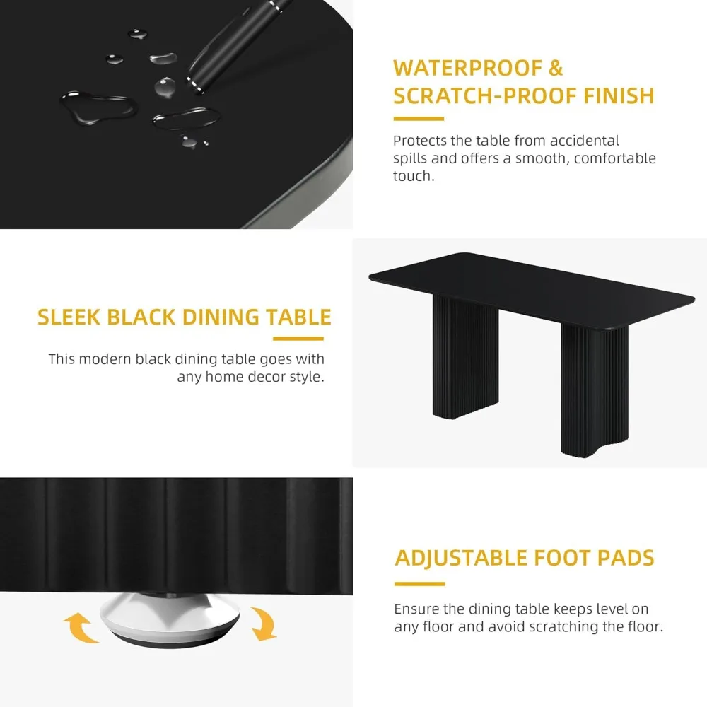 63'' Dining Table for 4-6 People Modern Rectangular Kitchen Table with Solid Wave Curved Legs Large Cream Black Dinner Table