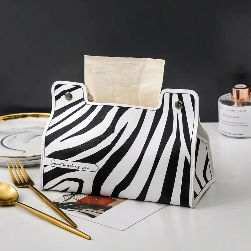 Paper Drawer Creative Zebra Print Desktop Paper Drawer Living Room Household Leather Tissue Cartridge for Car