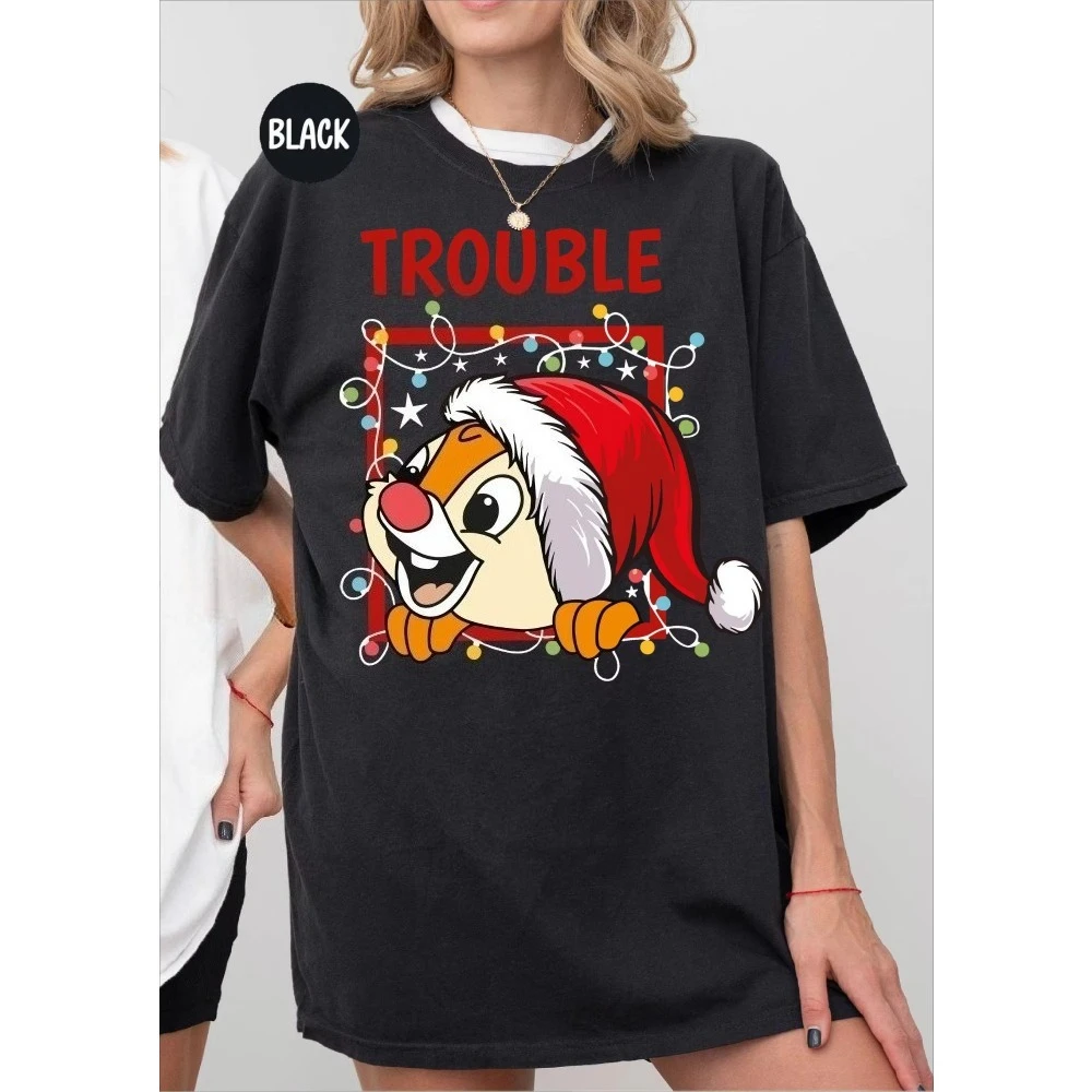 Disney Couples Chip N Dale Double Trouble Christmas Light T-Shirt Mickey Very Merry Xmas Party Shirt Disneyland Holiday Gift