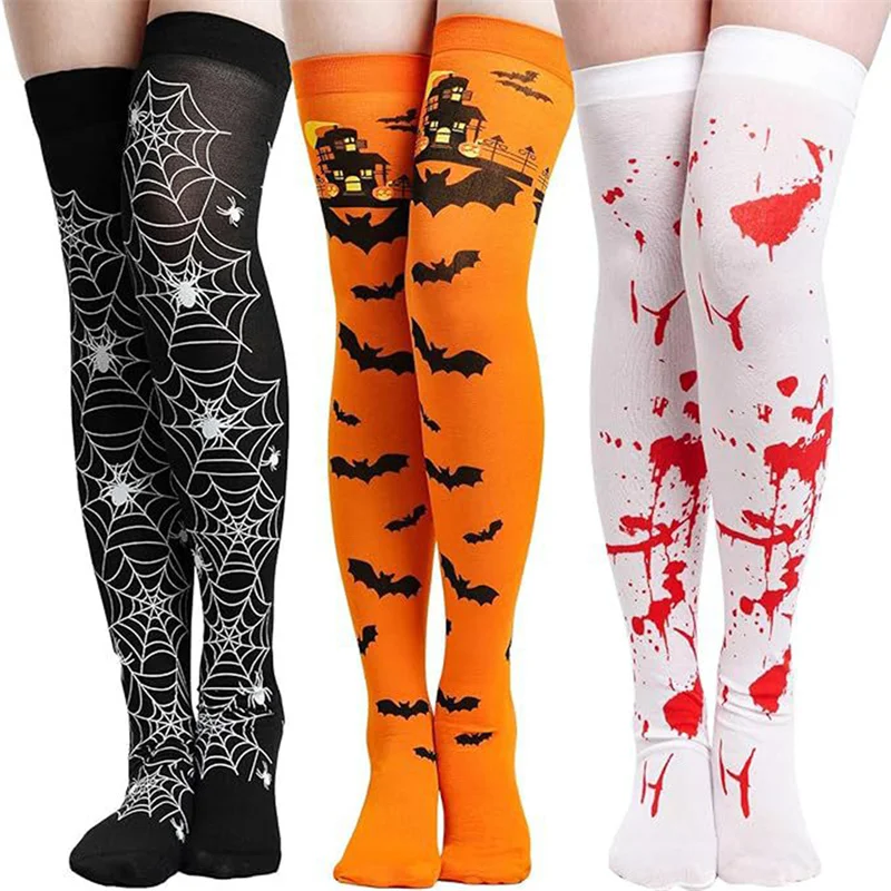 Halloween Blood Print Stockings Bloody Zombie Blood Cosplay Socking Spider Web Printed Over Knee Bottoming Socks Nurse Stocking
