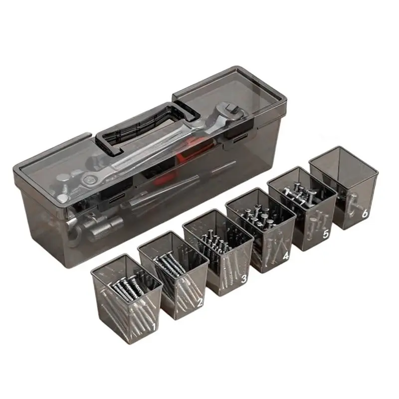 B23B Hardware Tool Storage Box, Portable Large Capacity Thick Plastic 7Pcs Handheld Toolbox With Handle