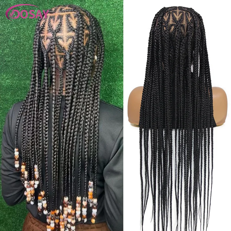 Synthetic Lace Front Braided Wigs Goddess Cornrow Braid Lace Wig For Black Women Heart Knotless Box Braiding Hair Wig 36 Inches