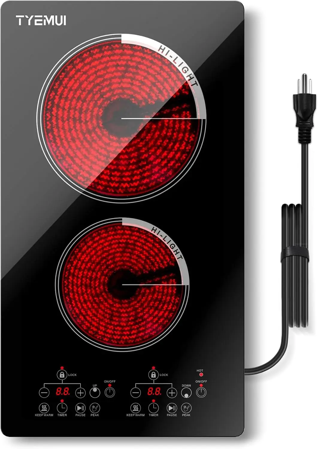 

Double Burner Electric Cooktop Plug in 2000W, 110V~120V Countertop Stove, Electric Stove 2 Burner for Cooking, 110 volt