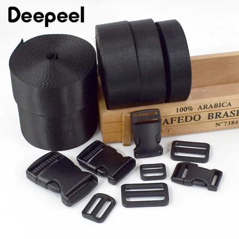 2Sets Deepeel 20-50mm Nylon Webbing Plastic Release Buckle Tri-Glide Slider Side Clasp Bag Strap Ribbon DIY Sewing Accessories