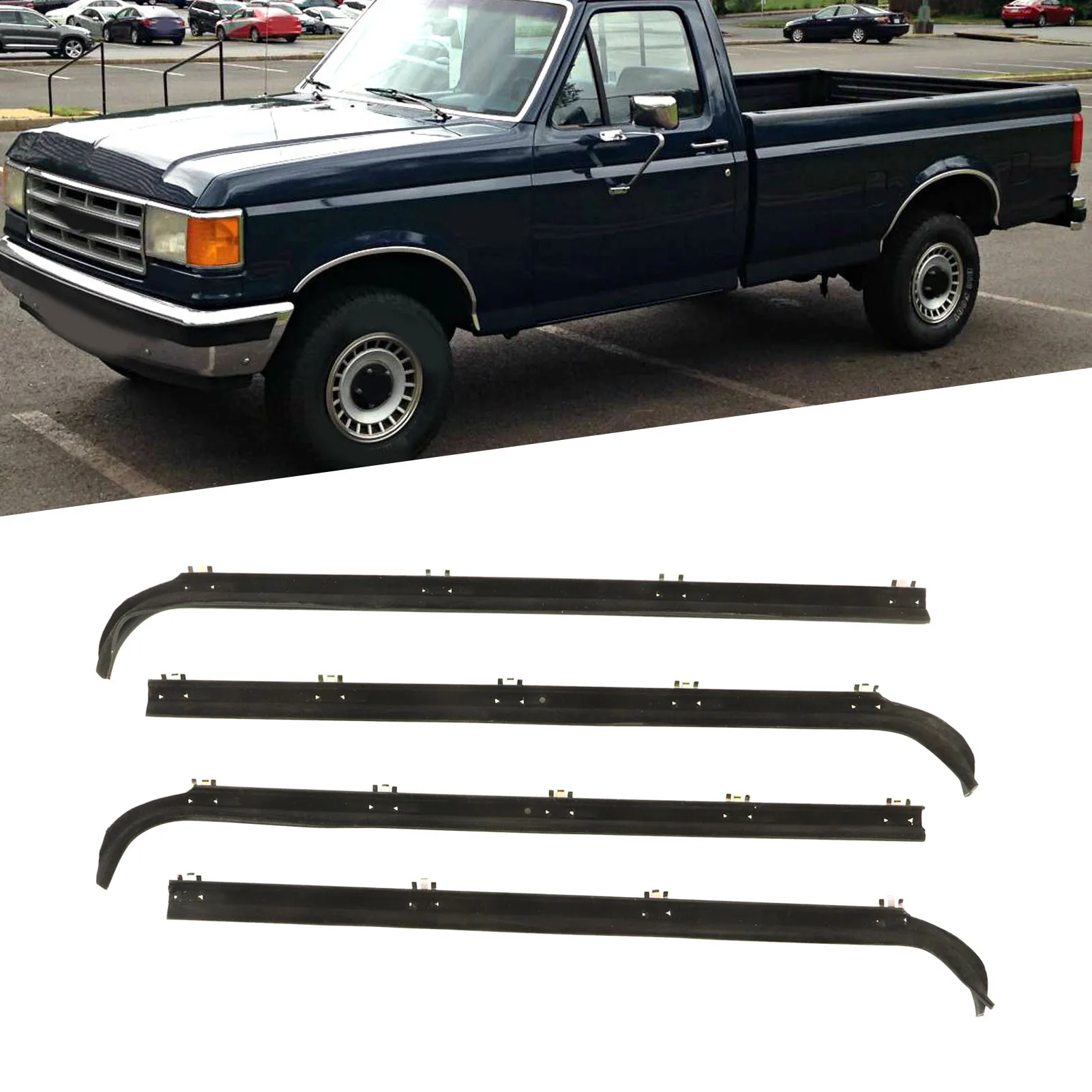 4PCS Front Window Weather Strip Black Waterproof Low Noise E7TZ1521452A Replacement For Ford F150 F250 F350 Bronco 1987-1997