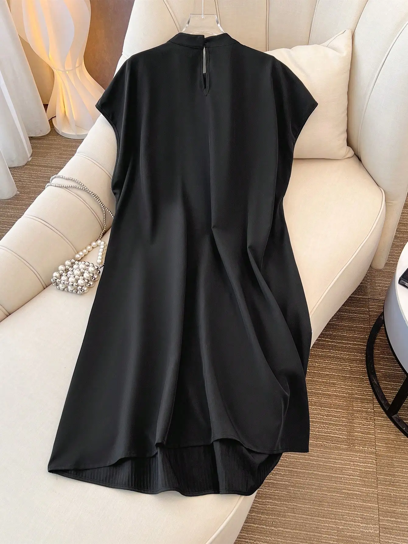 Women's Plus Size Sleeveless Sequin Dress, Mock Two Piece Stand Collar Evening Party Midi Dress
