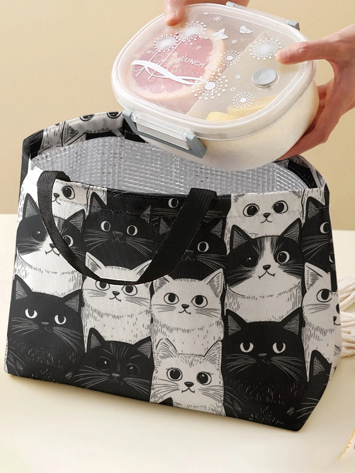 Large-capacity insulated lunch bag with aluminum foil lining, student lunch box with ice pack, reusable