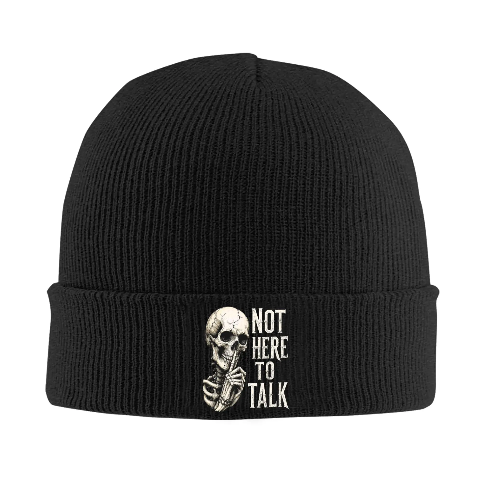 Not Here to Talk Skeleton Skull Vintage Beanie Hats  Bonnet Hats Female Male Fashion Hippie Knit Hat Autumn Winter Elastic Caps