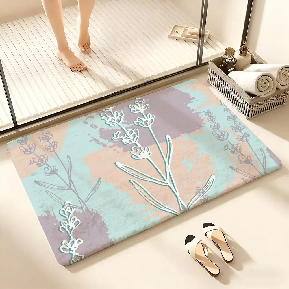 

Lavender Flowers Floor Mat Cozy Flannel Soft Thick Non-Slip Mat For Living Room Bedroom Kitchen Decor Rugs