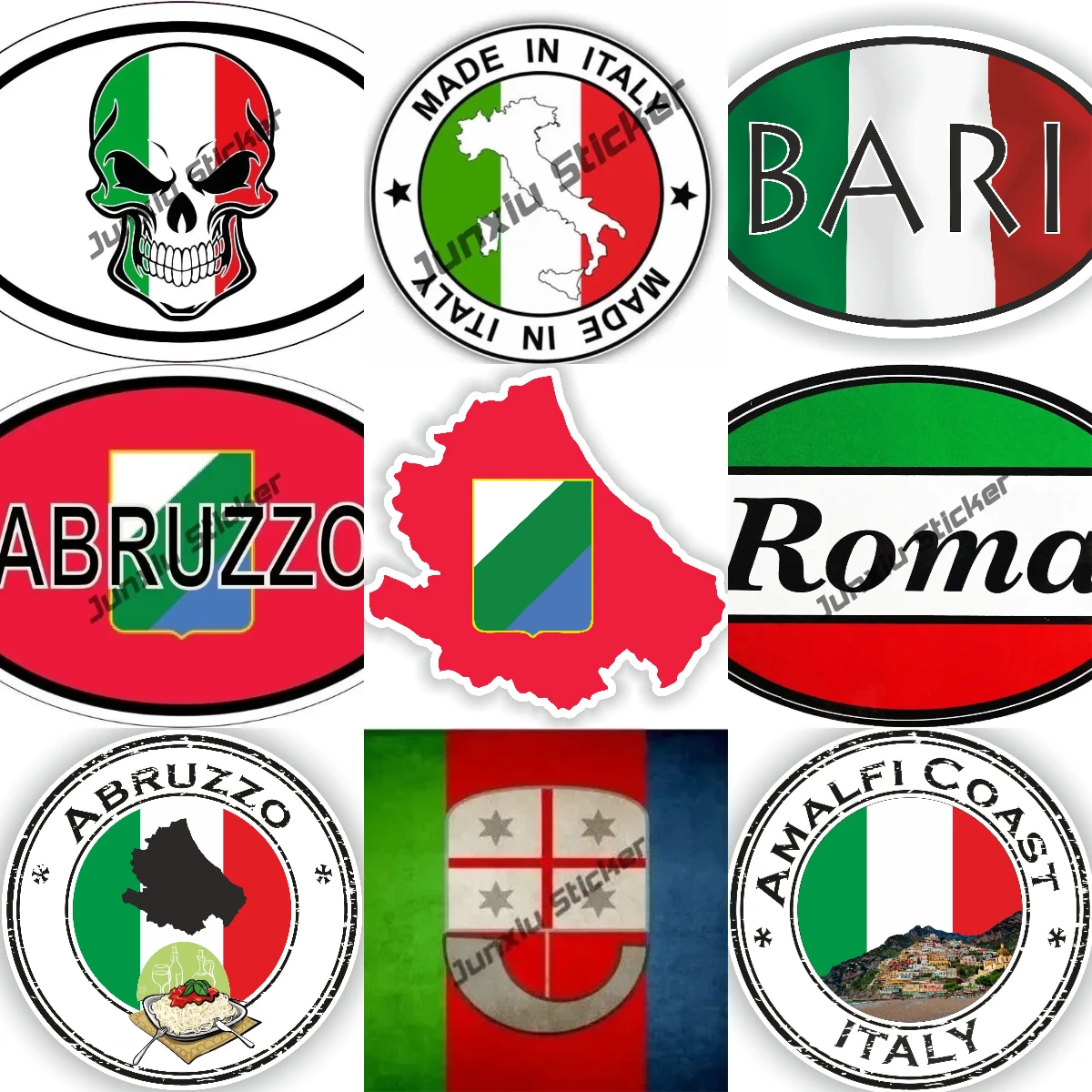 

Abruzzo Bari Palermo Roma Aosta Valley Valle D'Aosta Italy Oval Car Sticker Skull and Skeleton Italian Seal Flag PVC Accessories