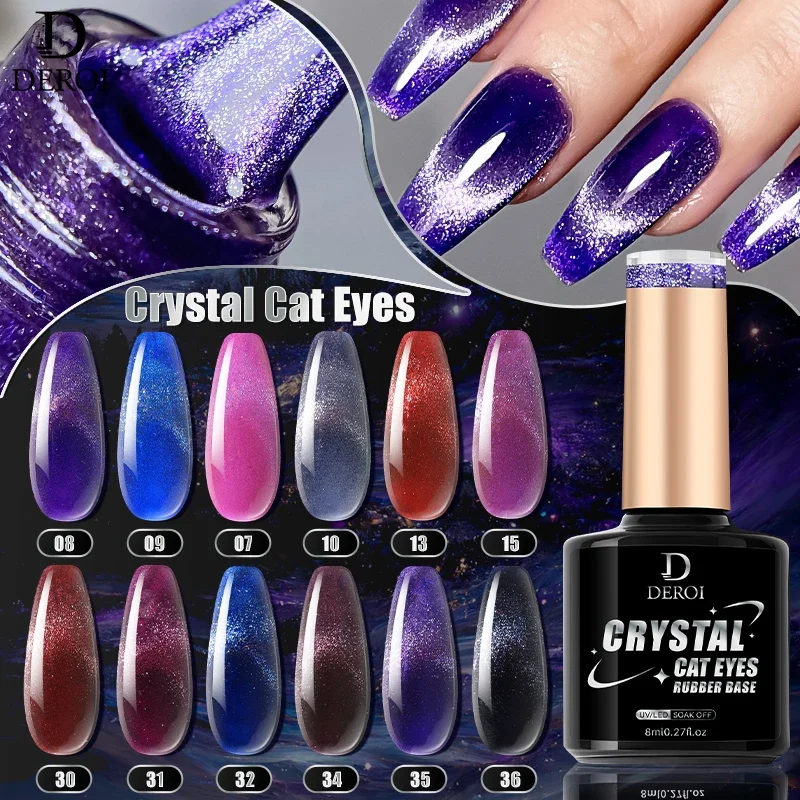 

DEROI Cat Eye Gel Polish Neon Glitter Magnet Cat's Eye Rubber Base for Nail Art Jade Jelly Varnish Soak Off Lacquer 8ml Manicure