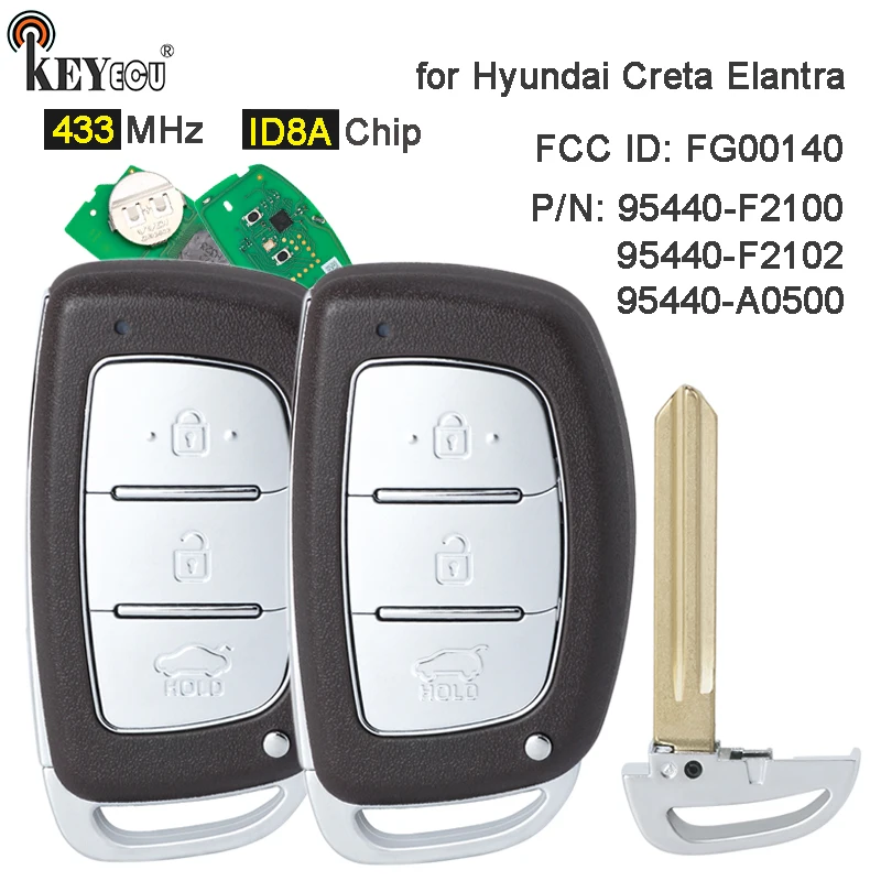 KEYECU 433MHz ID8A Chip P/N: 95440-A0500, 95440-F2100, 95440-F2102 Smart Keyless Remote Key for Hyundai Creta Elantra 2019-2021