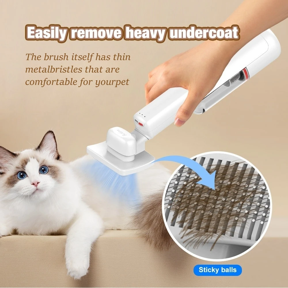 Rechargeable Portable Pet Vacuum Cleaner with Pet Hair Grooming Handheld Multifunctional Rotary Cat Slicker Brush Vacuum Cleaner