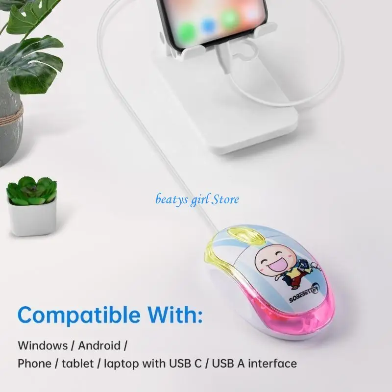 C7AB 2 في 1 USB C الماوس الماوس طباعة ماوس للهاتف المحمول Windows7 7 LED الإضاءة الخلفية 3 الأزرار الماوس