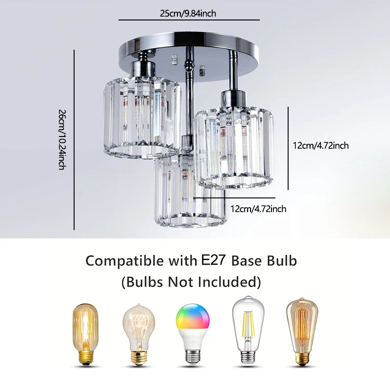 مصباح معلق E27 كريستالي فاخر وبسيط وحديث، غرفة المعيشة، غرفة الطعام، غرفة النوم، المطبخ، غرفة الملابس، ثريا بهو #4