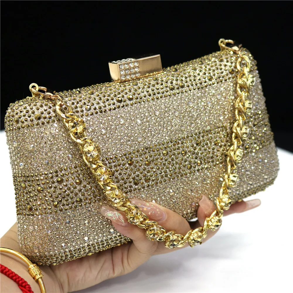 European and American Fashion Full Of Diamonds Young Girl Mini Bag African Evening Party Chain Bags Clutch With Rhinestones