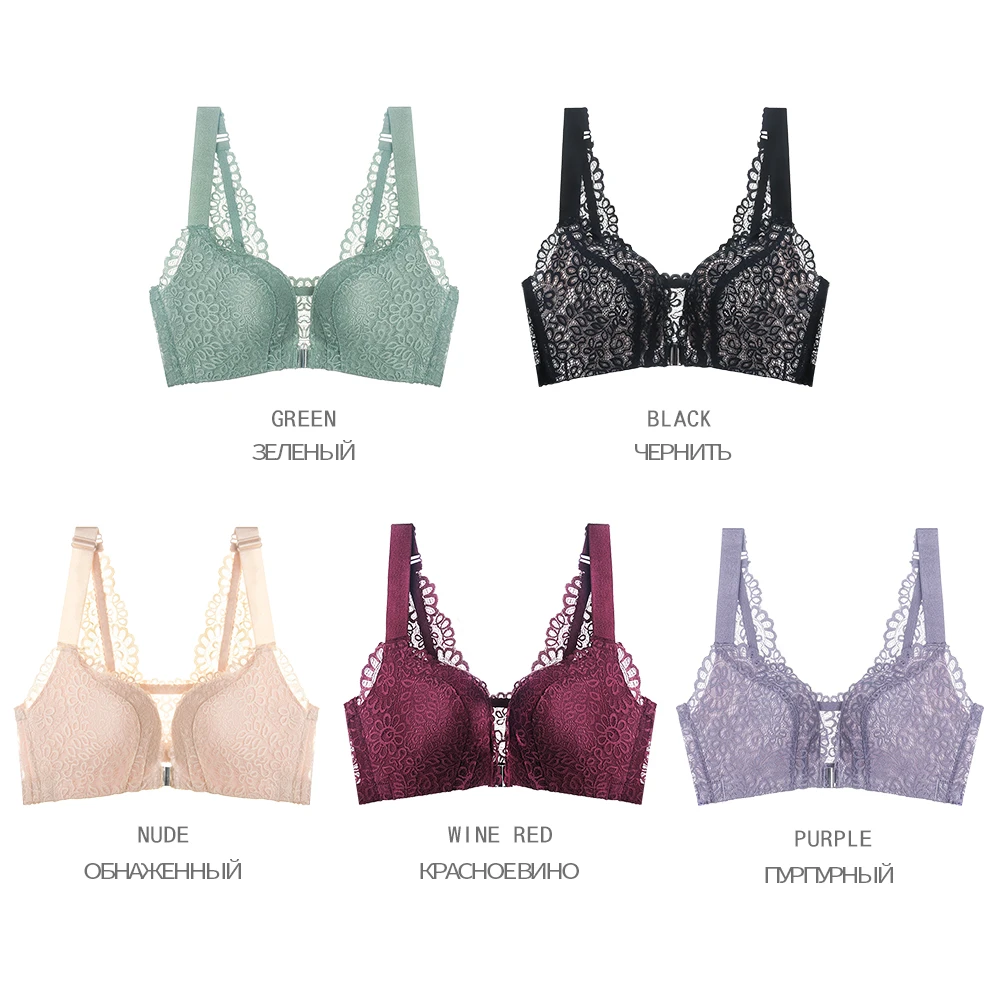 Xianqifen back Bellezza Chiusura Anteriore raccogliere Profondo Scollo A V biancheria intima delle donne Reggiseno di Pizzo Lingerie Sexy Push Up