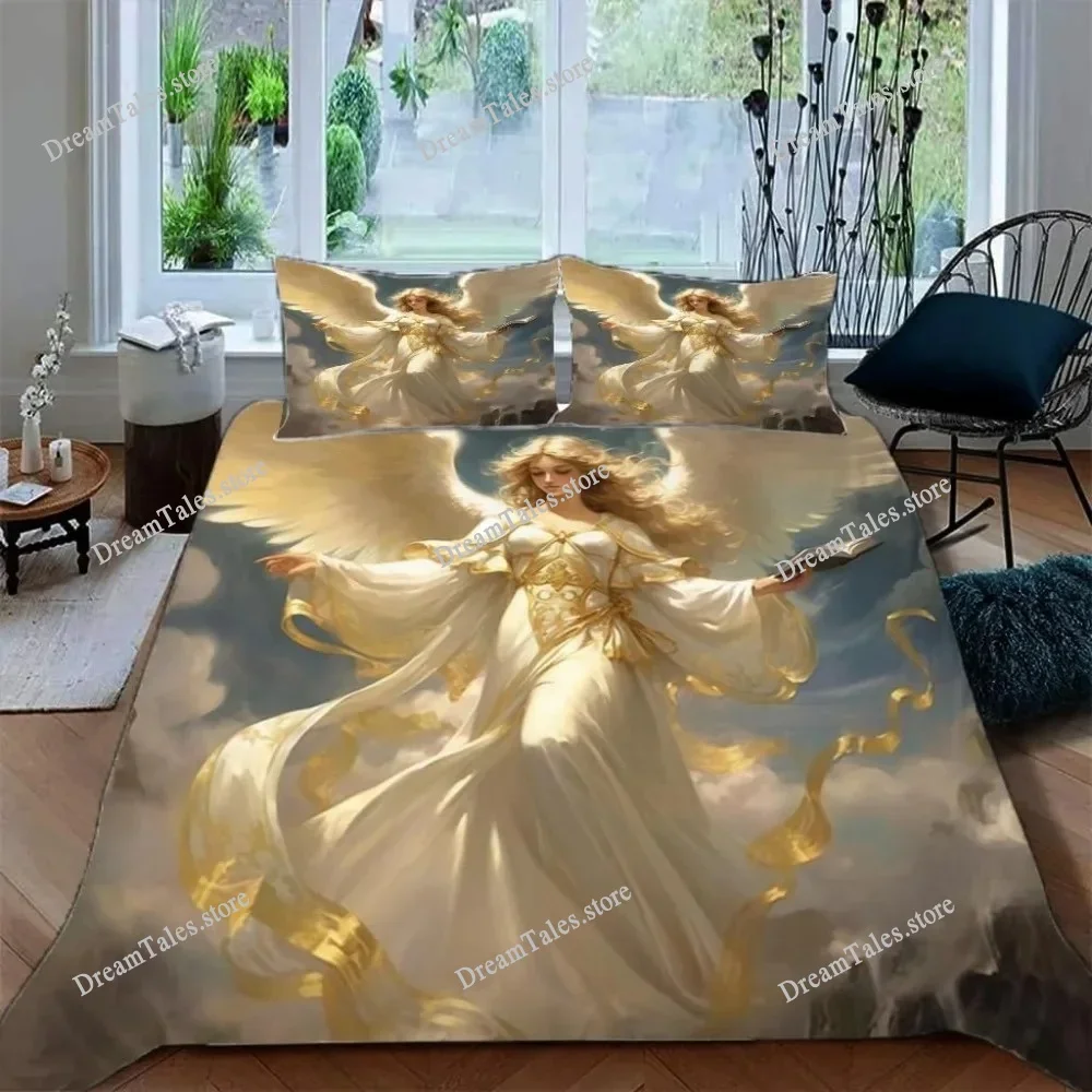 Exquisite 3D Divine Golden Angel Wallpaper  Print Bedding Set Duvet Cover Comforter Bed Youth Kids Girls Boys Luxury Gift741