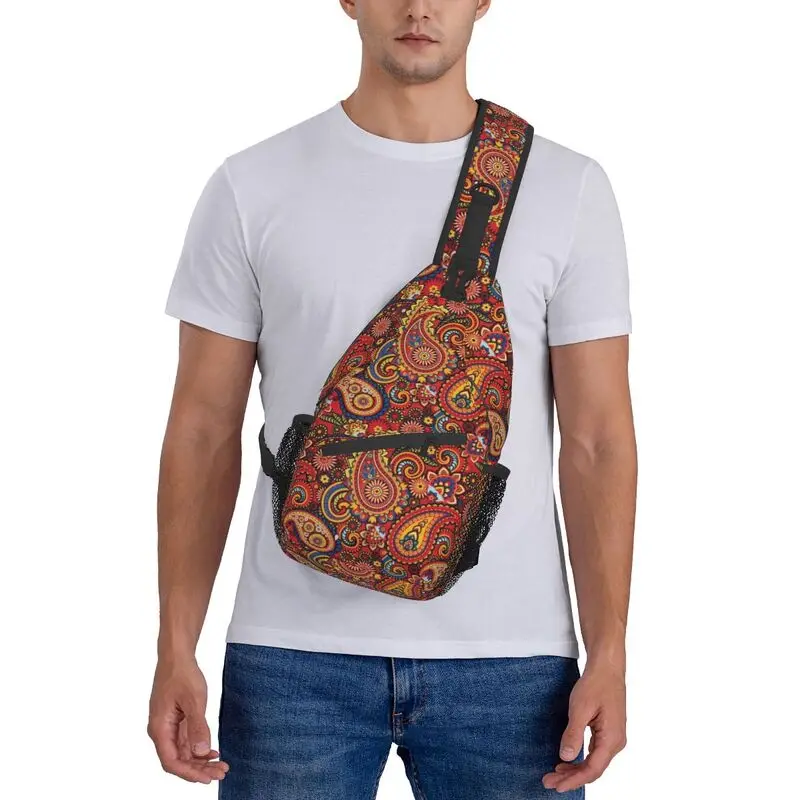 Clássico mod paisley estilingue crossbody mochila homem personalizado boho boêmio bolsa de ombro peito para viagens caminhadas daypack