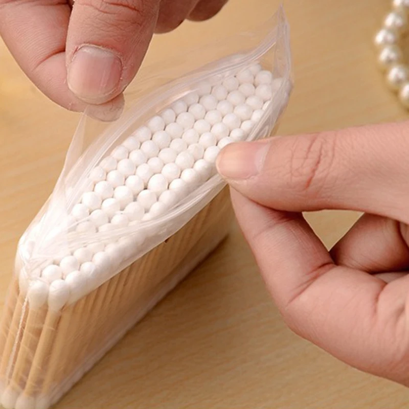 100/500 قطعة أعواد قطنية خشبية برأسين مسحات قطنية للاستعمال مرة واحدة مستديرة الأنف الشفاه الحواجب آذان تنظيف أدوات ماكياج