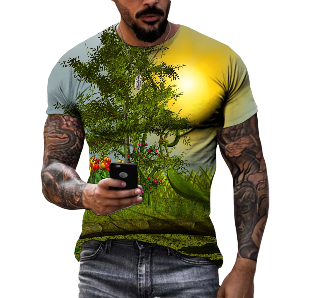 

Summer Magic Forest Leisure Pattern Men's T-shirt Hip Hop 3D Print Personality Neck Short Sleeve Fashion Clothes