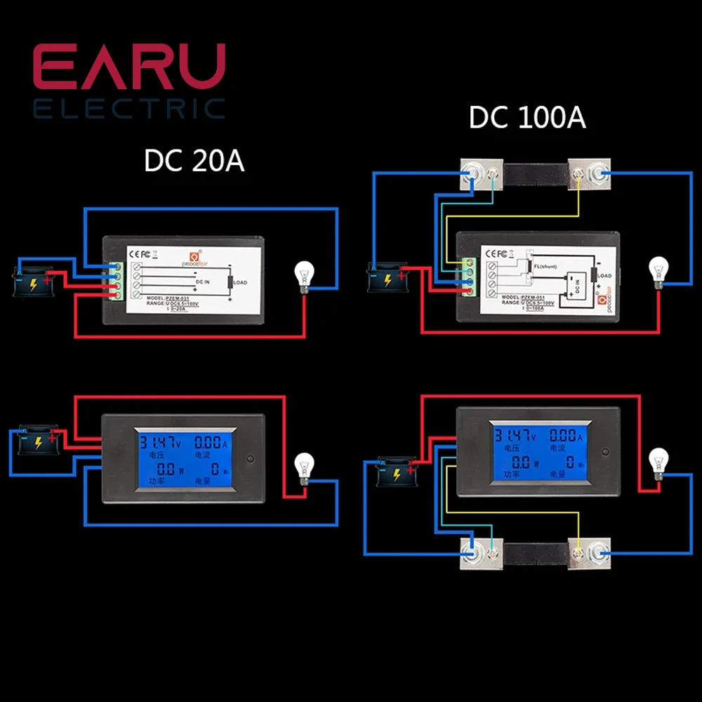 DC 6.5-100V 0-100A 0-20A LCD wyświetlacz cyfrowy prąd napięcie zasilania licznik energii multimetr amperomierz woltomierz 100A bocznik prądowy