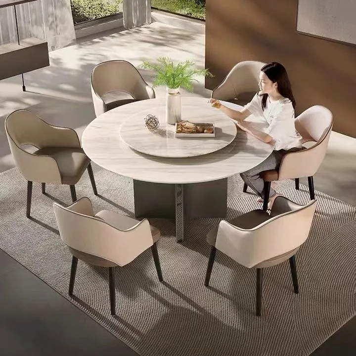 

Modern Simple Marble Stainless Steel Round Table With Turntable