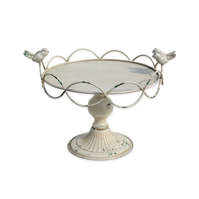 

Поднос для хранения двора Iron Do Old Display Rack, дизайн с двойной птицей, организация продуктов, белая высокая ножка, украшение сада