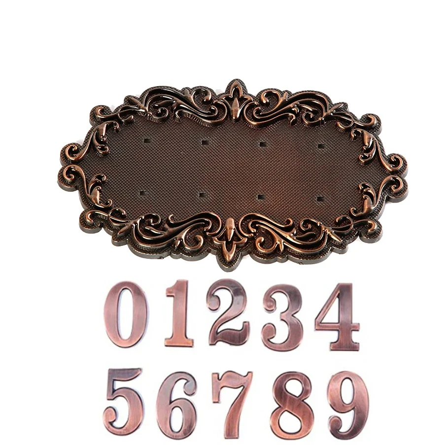 Plastic 3-4 Digit House Number Door Plate Imitation Antique Copper Metal Custom Sign Outdoor Mailbox Villa Hotel Apartment 0-9