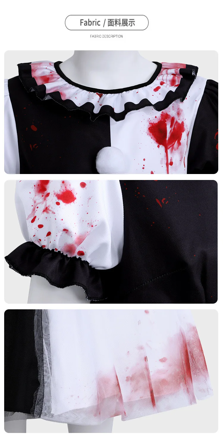 Déguisement Clown Sanglant Femme – Robe Tutu Noire et Blanche – photo 3