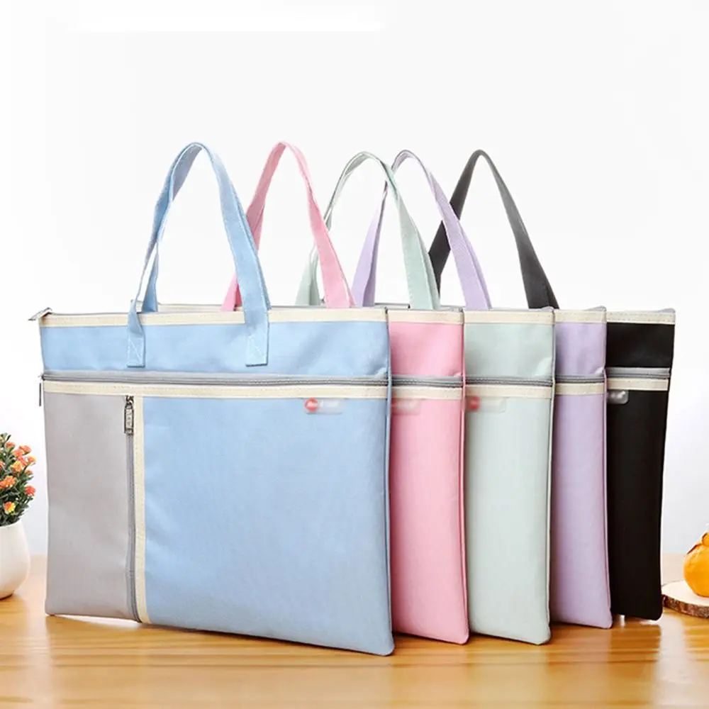

Portable Book Storage Bag Handheld Waterproof File Organizer Large Capacity with Handle Zipper Mesh Bags Office Supplies