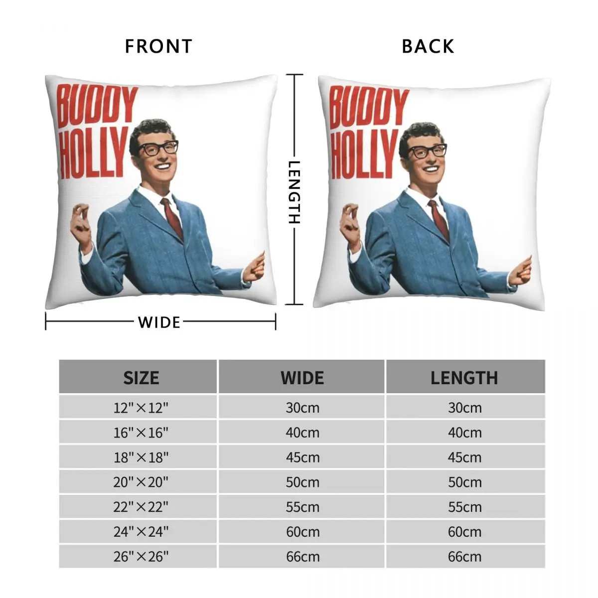 Buddy Holly Square Pillowcase Polyester Linen Velvet Printed Zip Decorative Pillow Case Car Cushion Cover 45x45