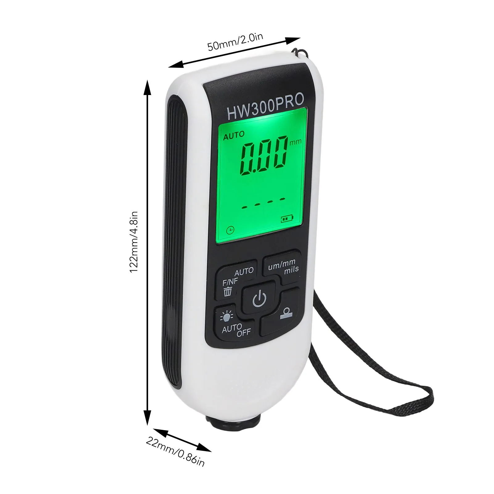 HW-300PRO medidor de espessura de revestimento digital abs com corda portátil função de desligamento automático medidor de revestimento de pintura para exterior