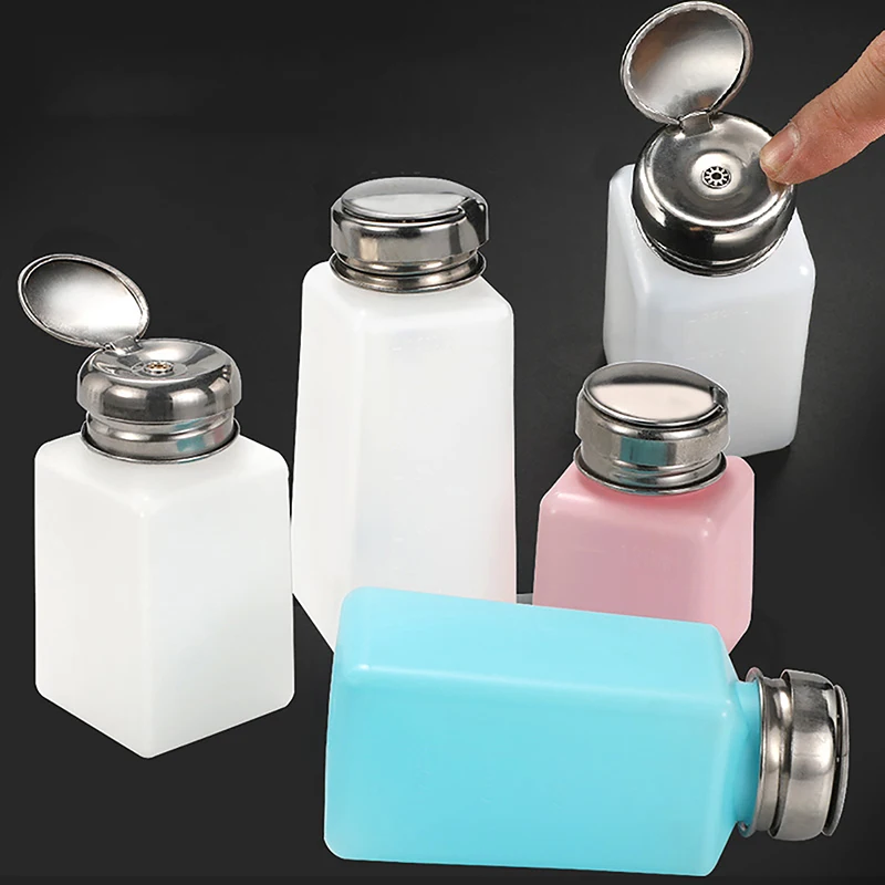 100/200/250ML Liquid Alcohol Press Antistatic Nail Polish Remove Dispenser Cleaner Pumping Refillable Bottle Holder Salon Makeup