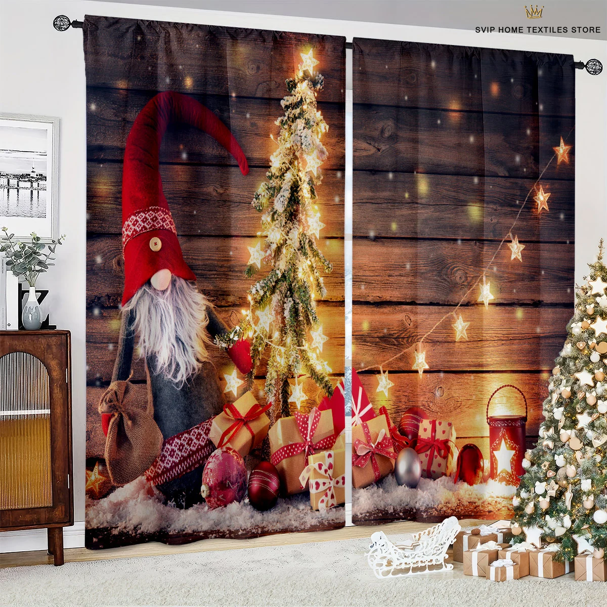 

Snowflake Cartoon Print Curtains for Children's Room, Restaurant, New Year Decoration, Easy to Wash and Care