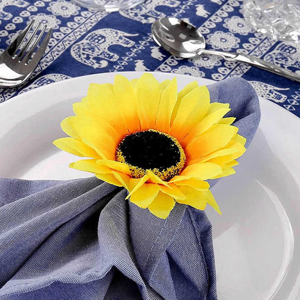 

6pcs Sunflower Napkin Rings Artificial Flower Buckles Plastic Decorative Wedding Party Banquet Tableware