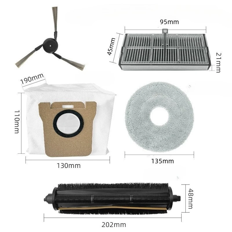 

For Xiaomi M40 D110CN Robot Vacuum - Main Brush Cover, Roller Brush, Side Brush, Filter, Mop, Dust Bag Accessories
