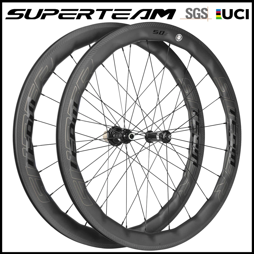 SUPERTEAM Road Bike Wheels 50mm Carbon Fiber Wheelset UCI Racing Wheel set Ceramic Bearing Hub 25mm U Shape Bicycle Wheel