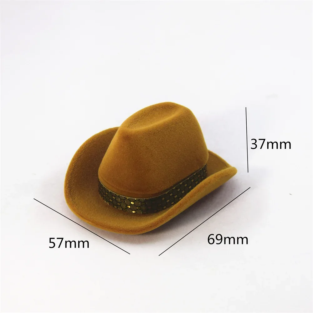 

2025 Creative Cowboy Hat Shape Rings Box Velvet Jewelry Display Box Storage Case Jewelry Packaging Display
