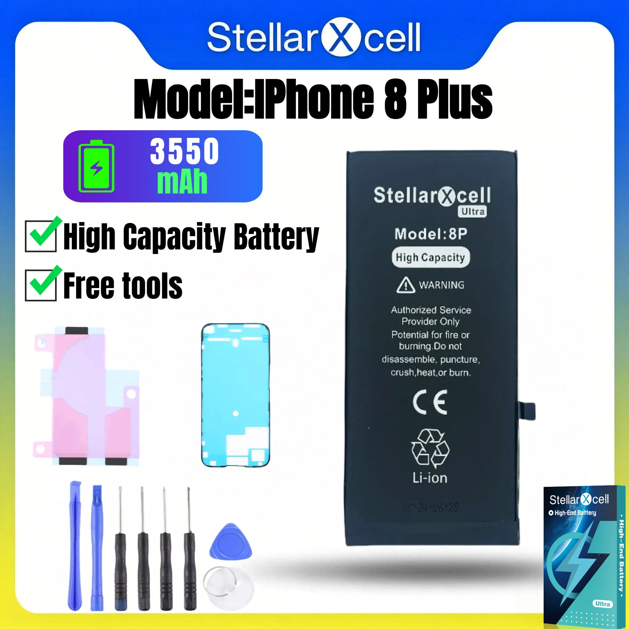 StellarXcell Ultra-Akku für iPhone, Versand aus Deutschland, für iPhone 7 8 X XR XS XSMAX 11 12 13 14 15 Mini Plus Pro Promax Hochleistungsakku Hochwertiger Akku iPhone-Akku-Ersatz mit kostenlosen