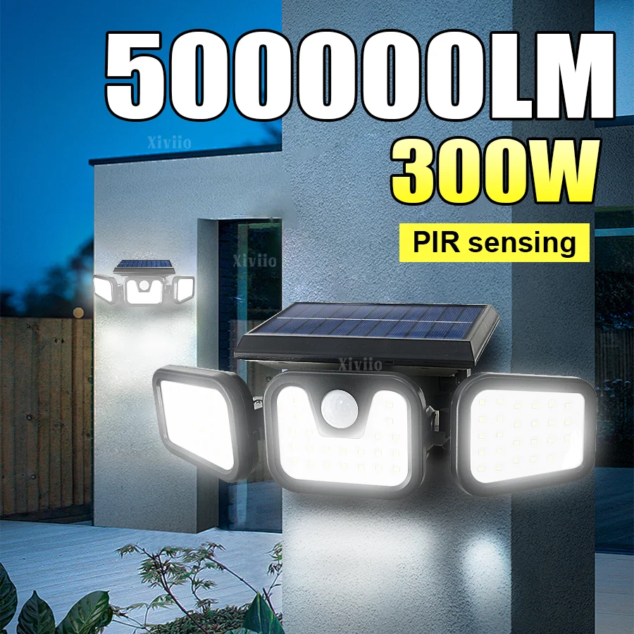 

Солнечные фонари, уличный датчик движения, индукция человека, IP65, водонепроницаемый настенный светильник на солнечной энергии, регулируемый настенный светильник с тремя головками, сад