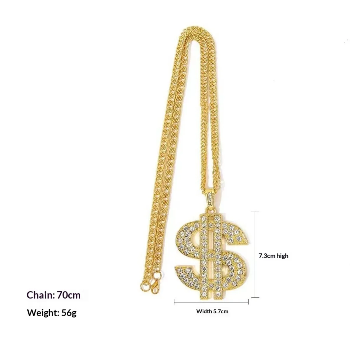 Hip Hop Dollar Sign Pendant Necklace, 18K Gold Plated $ Money Chain with Zircon, Unisex Bold Jewelry, Men Women Gift