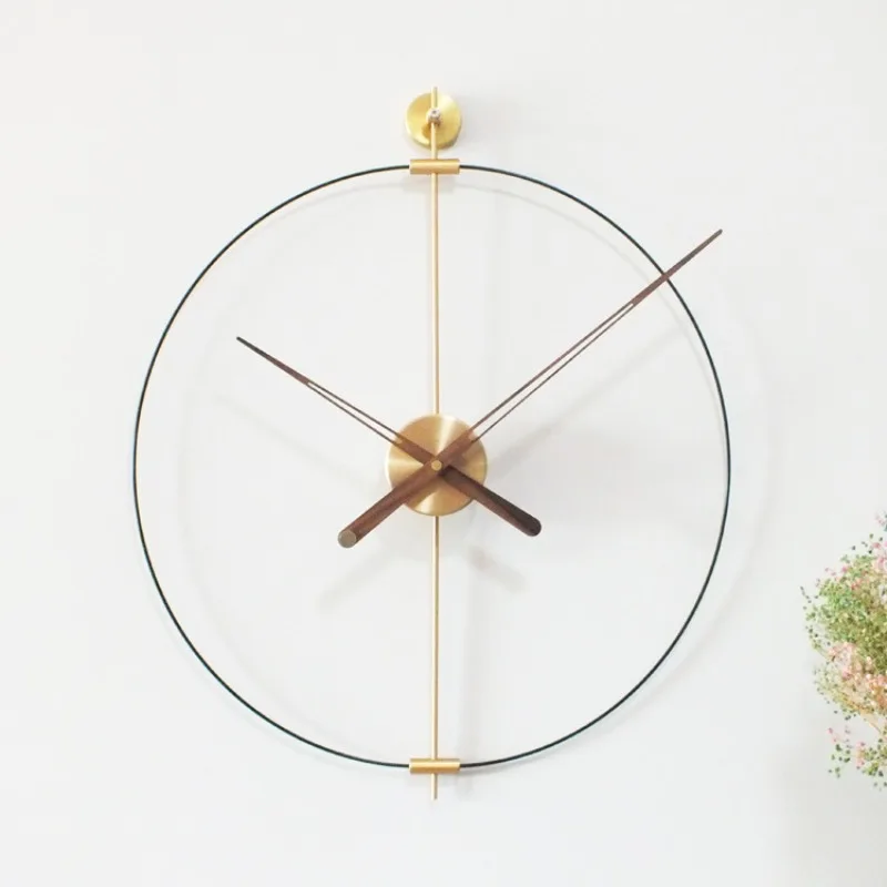 Minimalist Wall Clock Large Metal Wall Clock Nordic Hollow Circular Wood Pointer Wall-mounted Watch for Living Room Bedroom