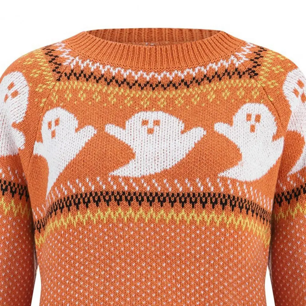 Sweater Jumper Loose Stretchy Women Fall Winter Halloween Ghost Dot Print Knitted Pullover Clothing