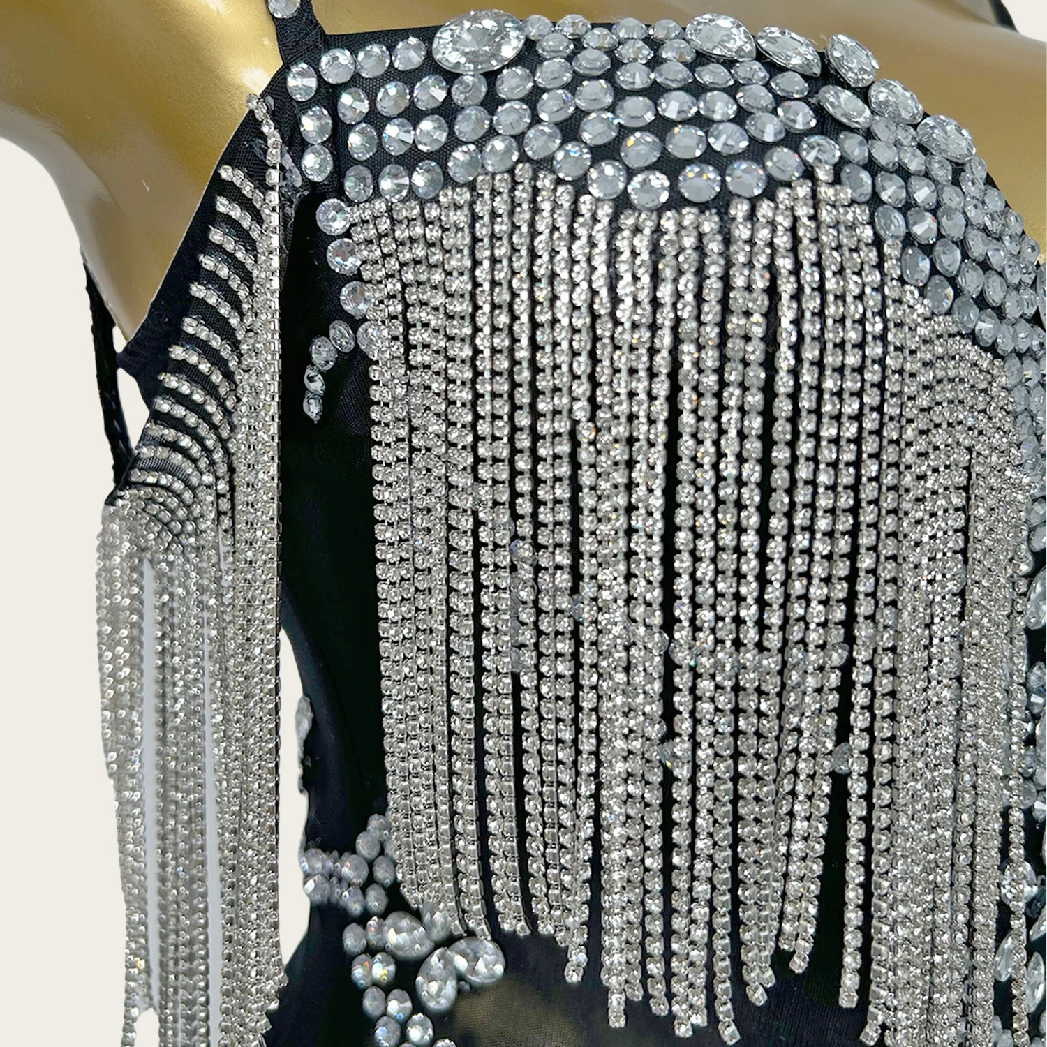 Yelian Luxury Rhinestone Tassel Sparkly Mini Dress Sexy Women Latin Dance Wear Party Outfit Evening Dress Celebrate Prom Couture