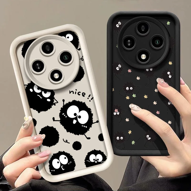 Cute Cartoon Black Coal Ball Phone Case for Honor Huawei 200 70 90 Lite X9 P20 P30 P40 Nova 10 SE Mate 20 40 Pro 5G Soft Covers